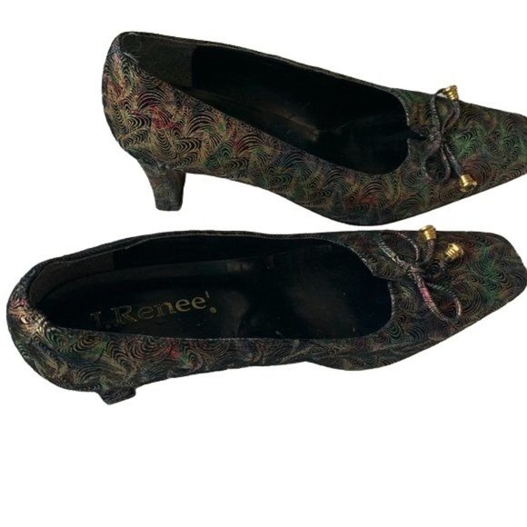 Vintage J.Renee' Leather Block Square Novelty Swirl Heels - Picture 10 of 10